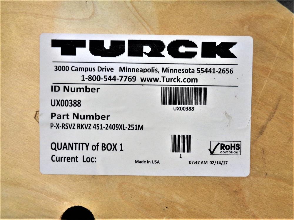 Turck Wire Cable w/ Mini-Fast Connectors UX00388, Part# P-X-RSVZ 451-2409XL-251M